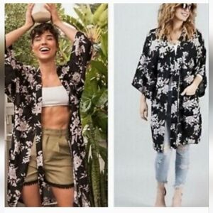 Spiritual Gangster Floral Black Kimono Cardigan